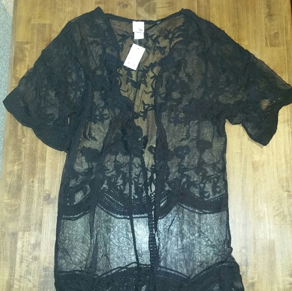 NWT SO Black Lace Long Kimono Cardigan Cover Up - Picture 2 of 6